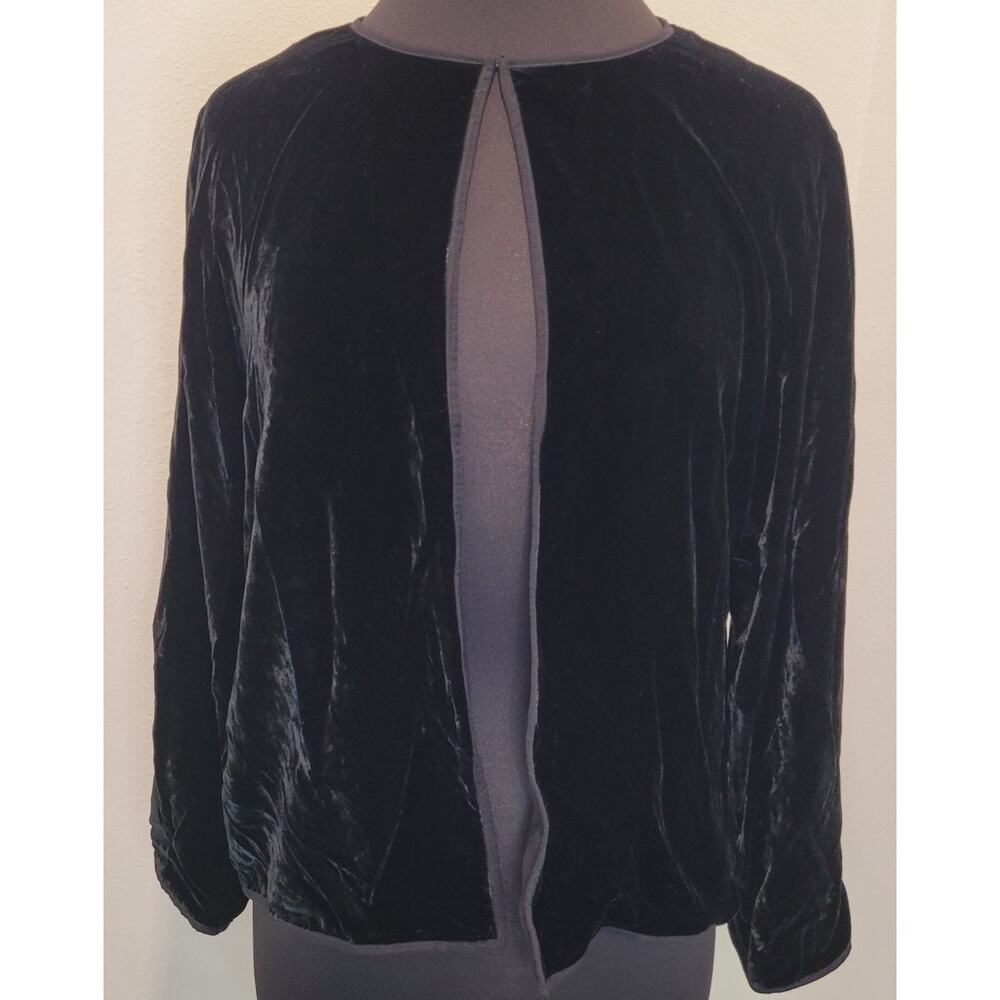 Eileen Fisher Silk Velvet Open Front Jacket Black M